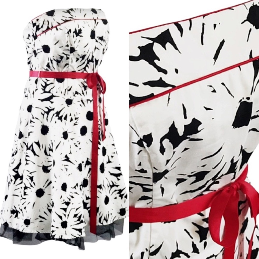 Morgan & Co 50’s Retro Fit Flare Pinup Girl A-Line Strapless Floral Dress 11 Jr